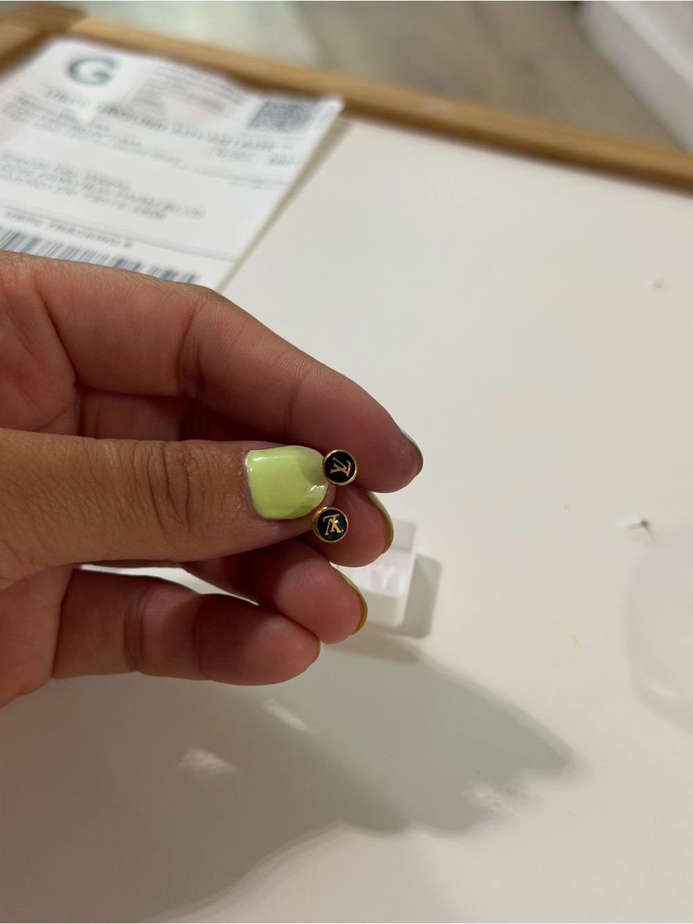 Lv Black & Gold LV Stud Earrings - Picture 4 of 5
